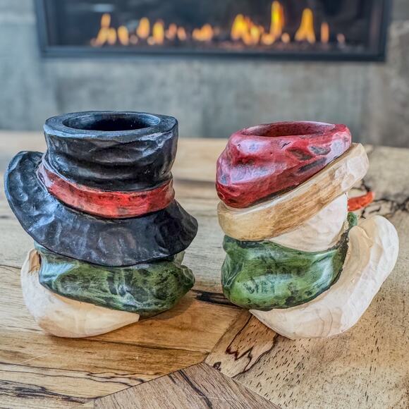 Mr and Mrs Snowman Tealight Candle Holders-Country Christmas-Rustic-3.75”H - Picture 4 of 7